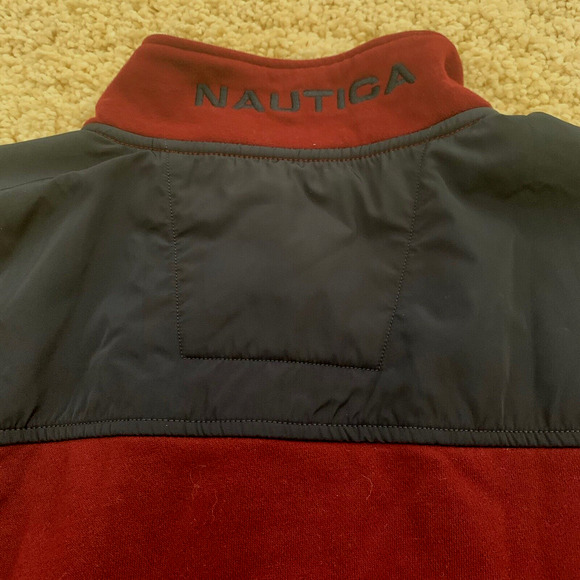 NAUTICA Sweatshirt Mens XL Wine 1/4 Zip Pullover Logo Spell Out Nylon Collared - Picture 2 of 7